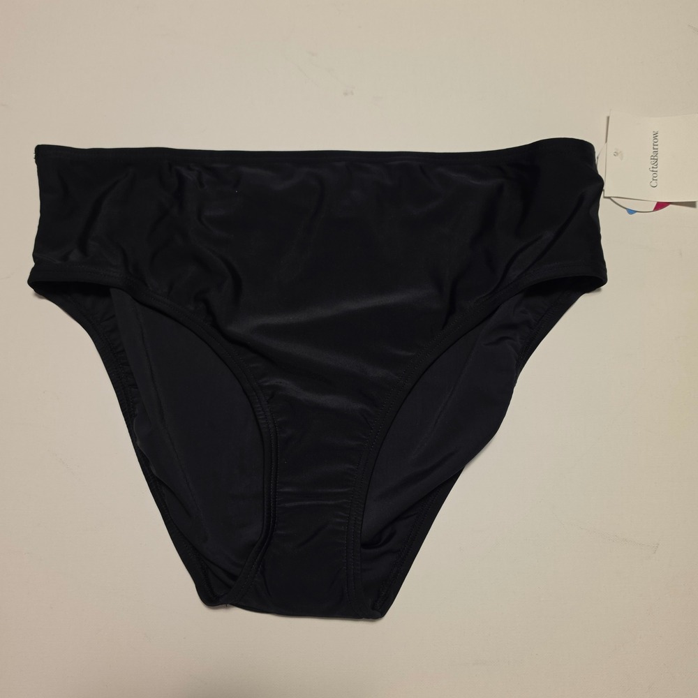Croft & Barrow Solid Black High Waisted Bikini Swim Bottom Size 16 NWT